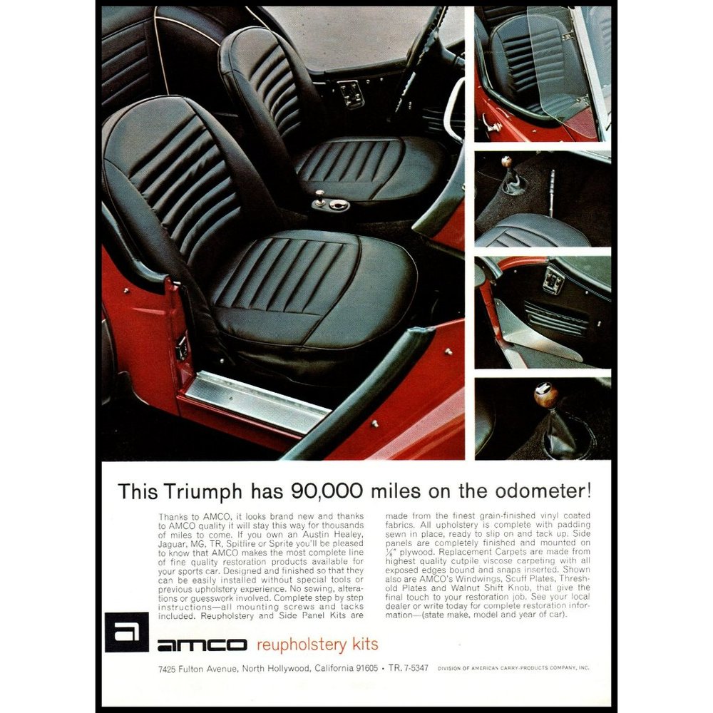1966 Amco Reupholstery Kits Triumph Roadster Vintage Print Ad Leather Wall Art